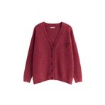 Mixray 6953 Kadın Oversize Yün Karışımlı Premium Kalp Nakışlı Hırka Bordo