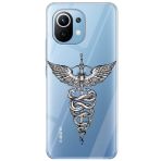 Mixroom - Honor 70 Lite Desenli Caduceus Kanatlı Çubuk T502 için Yumuşak Silikon TPU Şeffaf Arka Plan Kapak Kılıfı