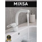 Mixsa Beyaz-Krom Balıksırtı Banyo Lavabo Bataryası, Musluğu, Çift Su Girişli