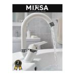 Mixsa Beyaz-Krom Baston Borulu Banyo Lavabo Bataryası, Musluğu, Çift Su Girişli