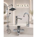 Mixsa Krom Robot Duş Seti Kare Banyo Bataryası-Lavabo-Mutfak Bataryası 4'lü Set Lüx Tasarım Premium Batarya