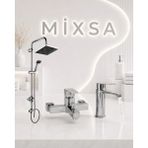 Mixsa Krom Robot Duş Seti Kare Banyo Bataryası Sabit Lavabo Bataryası 3'lü Set Lüx Tasarım Premium Set