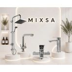 Mixsa Lüx 4'lü Set Robot Duş Seti 3 Yollu Arıtma Bataryası Kare Banyo Bataryası Çanak Lavabo Bataryası Şık Tasarım 4'lü Set