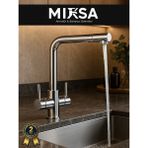 Mixsa Lüx Arıtmalı Krom 3 Yollu Mutfak Eviye Bataryası Musluğu (Sıcak-Soğuk Girişli, Pirinç Malzeme)
