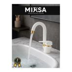 Mixsa Lüx Beyaz-Gold Baston Borulu Banyo Lavabo Bataryası, Musluğu, Çift Su Girişli