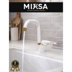 Mixsa Lüx Beyaz-Gold Köşe Borulu Banyo Lavabo Bataryası, Musluğu, Çift Su Girişli