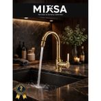 Mixsa Lüx Full Gold Armut Baston Oynar Başlıklı Perlatörlü Mutfak Eviye Bataryası Çeşmesi Musluğu - Altın