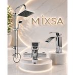 Mixsa Lüx Krom Robot Duş Seti Kare Banyo Bataryası Premium Şelale Akışlı Lavabo Bataryası 3'lü Set