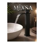 Mixsa Mat Siyah Şelale Lavabo Bataryası Uzun Çanak Lavabo Musluğu Modern Çift Su Girişli Banyo Musluğu