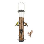 MIXXIDEA Metal boru kuş yemliği, dış mekan için, asma alüminyum, 6 bağlantı noktalı vahşi kuş çekirdeği yemliği, çelik askı, çimenlik, bahçe, balkonda kuşları çekmek için harika - kahve
