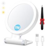 MIYADIVA 20X Işıklı Büyüteçli Ayna, Seyahat Büyüteç Aynası, Işıklı 1X/20X Makyaj Aynası, Ayarlanabilir Saplı Seyahat Makyaj Aynası, Kaşları Koparmak için Dokunmatik Anahtar Işıklı Ayna
