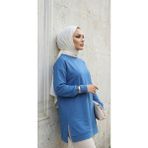Miyalon Yazlık Kadın Bisiklet Yaka Mevsimlik Tunik - Mavi - XL