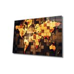 Miyrem 3 Boyutlu Ahşap Görünümlü Dünya Haritası Cam Tablo, 3D Wooden Pattern World Map 110X70- myrm1036
