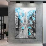 Miyrem (3092) Exclusive Serie" Mavi Çiçekler Eyfel Kulesi Kanvas Tablo 90 x 60