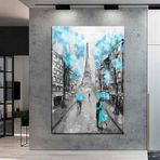 Miyrem (3093) Exclusive Serie" Mavi Çiçekler Eyfel Kulesi Kanvas Tablo 100 x 70