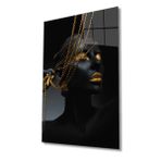 Miyrem Altın Dudak ve Göz Makyajlı Afrikalı Kadın Cam Tablo72X46- myrm1159