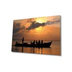 Miyrem Gün Batımı Deniz Kayık İnsanlar Cam Tablo 36x23- myrm11378