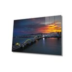 Miyrem Gün Batımı Şehir Köprü Manzara Cam Tablo 72X46- myrm4955