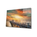 Miyrem İskele Deniz Gün Batımı Cam TabloPier Sea Sunset Table 36x23- myrm11198
