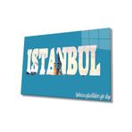 Miyrem İstanbul Yazılı Mavi Beyaz Cam Tablo 36x23- myrm922