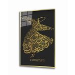 Miyrem Mevlana Semazen Sarı Siyah Cam Tablo 36x23- myrm5110