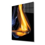 Miyrem Sarı Mavi Ateş Yanan Kibrit Cam Tablo 110X70- myrm572