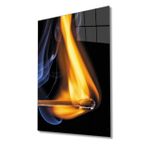 Miyrem Sarı Mavi Ateş Yanan Kibrit Cam Tablo 36x23- myrm570
