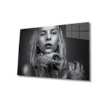 Miyrem Siyah Beyaz İnsan Fotoğrafları Kadın Cam Tablo 110X70- myrm5772