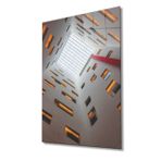 Miyrem Turuncu Işıklı Kare Pencereli Geometrik Bina Tablo 36x23- myrm322