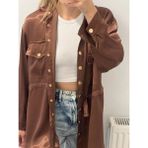 Miyu Kahve Saten Gold Düğme Gömlek - Acı Kahve - S - M