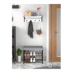 miyuhome 2'li Set Oturaklı Metal Ayakkabılık + Portmanto Duvara Monte Elbise askısı Beyaz