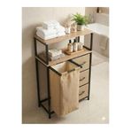 miyuhome Jüt Kumaşlı 3 Çekmeceli Metal Kızaklı Çamaşır Sepeti 40 LT Kirli Sepeti 2 Raflı Banyo Dolabı jüt 60 x 100