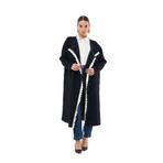 Mizalle Beyaz Örgü Detaylı Siyah Uzun Oversize Hırka