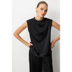 Mizalle Ekru Kolsuz Basic Saten Bluz
