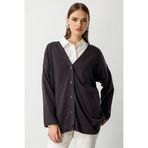 Mizalle Ekstra Oversize Düşük Kol Basic Antrasit İnce Triko Hırka