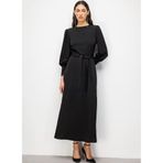 Mizalle Geniş Kol Manşetli Maksi Kloş Elbise, S, M2MZ1030120383, Siyah, Kadın
