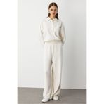 Mizalle Geniş Paça Beli Lastikli Ekru Triko Jogger Pantolon