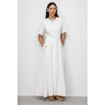 Mizalle Geniş Volanlı Cepli Beyaz Evaze Maksi Etek - XL