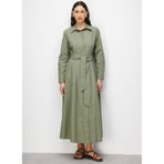 Mizalle Gömlek Yaka Uzun Elbise, S, 5003367861, Haki, Kadın