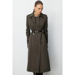 Mizalle Haki Apoletli Klasik Maxi Mac Trençkot - XL