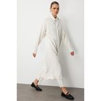 Mizalle Oversize V Yaka Uzun Ekru Triko Hırka