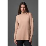 Mizalle Yanları Metal Düğmeli Camel Uzun Triko Tunik