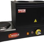 Mizan Çift Demlik 20 Lt. Pleytli Çay Kazanı - Elektrikli Siyah Kahveci Ocağı