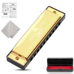 Mızıka, diatonik Blues mızıka, C Blues Harp mızıka, 10 delikli, koruyucu kılıflı, standart mızıka, yetişkinler, profesyoneller, yeni başlayanlar ve öğrenciler için hediye (altın)