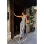 MIZUKI Kadın Siyah Piliseli İp Askılı Tulum - V Yaka Beli Lastikli Şık Gece Tulumu