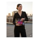 mk bags Çok Renkli Floral Çiçek Desenli Payetli Abiye Gece Clutch Çanta | Siyah Ahşap Kapaklı