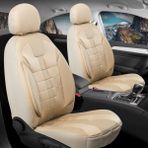 Mk Express Mk Peugeot 206 Uyumlu Keten Oto Koltuk Kılıfı Deri Detaylı 5 Li Set Vista Seri Bej