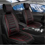 Mk Express Renault Megane 1 Uyumlu Ön Arka 5 Li Set Yarı Deri Norveç Serisi Oto Koltuk Kılıfı Siyah Kırmızı Renk - Siyah - Kırmızı