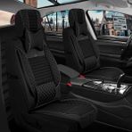 Mk Express renault Megane 2 Hb Uyumlu Ön Arka 5 Li Set Yarı Deri London Serisi Oto Koltuk Kılıfı Tam Siyah Renk