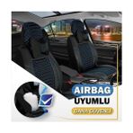 Mk Express renault Megane 3 Lüx Full Deri Oto Koltuk Kılıfı Ön Arka Takım (Giydirme Tip) Siyah Mavi - Siyah - Mavi - Universal